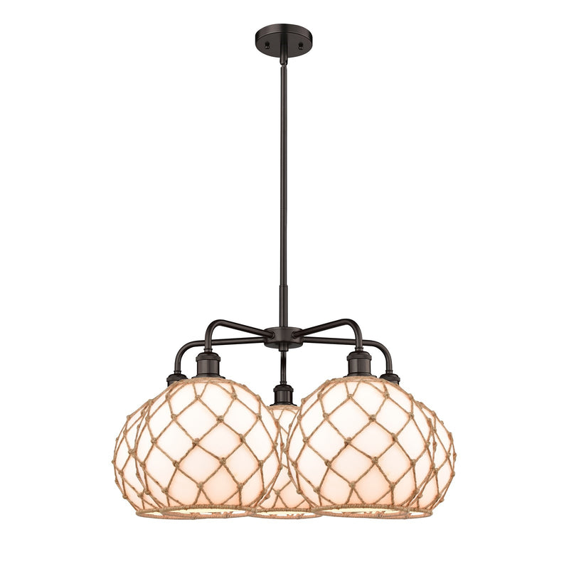 Innovations Farmhouse Rope 29in 5-Light Chandelier | Industrial Oil Rubbed Bronze Steel and Matte White Glass with Brown Rope | Model 516-5CR-OB-G121-10RB