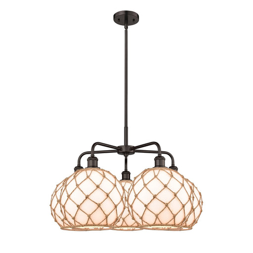 Innovations Farmhouse Rope 29in 5-Light Chandelier | Industrial Oil Rubbed Bronze Steel and Matte White Glass with Brown Rope | Model 516-5CR-OB-G121-10RB