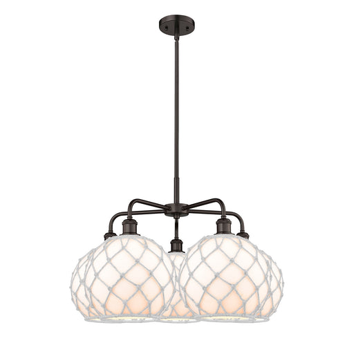 Innovations Farmhouse Rope 29in 5-Light Chandelier | Industrial Oil Rubbed Bronze Steel and White Glass with Rope Shade | Model 516-5CR-OB-G121-10RW