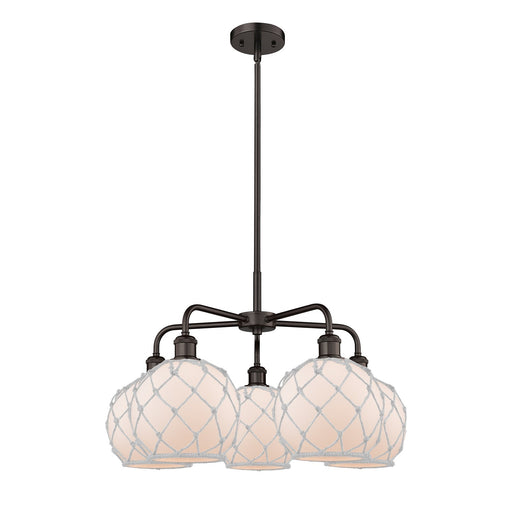 Innovations Farmhouse Rope 27in 5-Light Chandelier | Industrial Oil Rubbed Bronze Steel and White Frosted Glass with Rope | Model 516-5CR-OB-G121-8RW