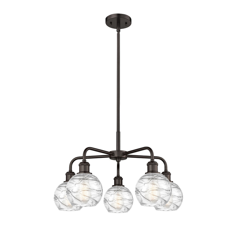 Innovations Athens Deco Swirl 24in 5-Light Chandelier | Industrial Oil Rubbed Bronze Steel and Clear Deco Swirl Glass | Model 516-5CR-OB-G1213-6CL