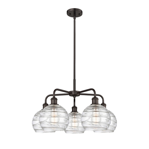 Innovations Athens Deco Swirl 27in 5-Light Chandelier | Industrial Oil Rubbed Bronze Steel and Clear Deco Swirl Glass | Model 516-5CR-OB-G1213-8CL