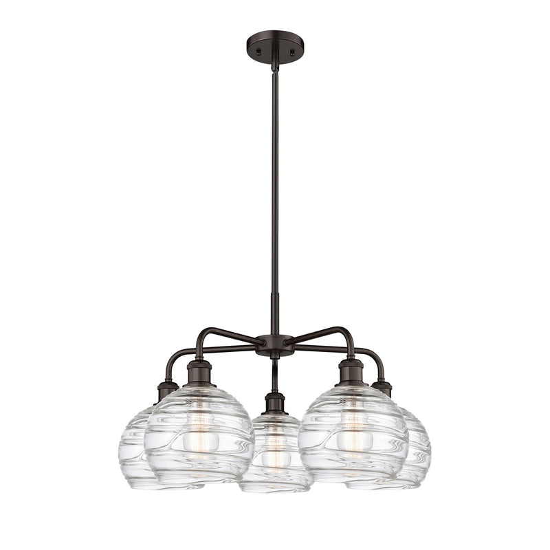 Innovations Athens Deco Swirl 27in 5-Light Chandelier | Industrial Oil Rubbed Bronze Steel and Clear Deco Swirl Glass | Model 516-5CR-OB-G1213-8CL