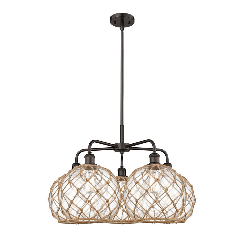 Innovations Farmhouse Rope 29in 5-Light Chandelier | Industrial Oil Rubbed Bronze Steel and Clear Glass | Dining Room & | Model 516-5CR-OB-G122-10RB