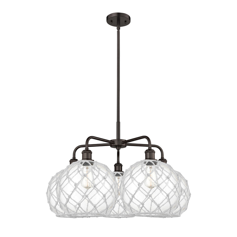 Innovations Farmhouse Rope 29in 5-Light Chandelier | Industrial Oil Rubbed Bronze Steel and Clear Glass with White Rope | Model 516-5CR-OB-G122-10RW