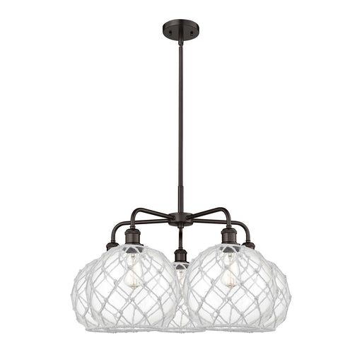 Innovations Farmhouse Rope 29in 5-Light Chandelier | Industrial Oil Rubbed Bronze Steel and Clear Glass with White Rope | Model 516-5CR-OB-G122-10RW