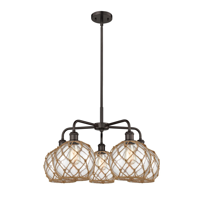 Innovations Farmhouse Rope 27in 5-Light Chandelier | Industrial Oil Rubbed Bronze Steel and Clear Glass with Brown Rope | Model 516-5CR-OB-G122-8RB