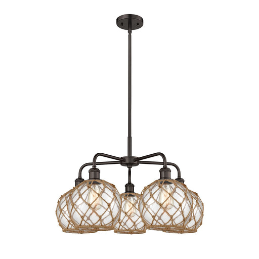 Innovations Farmhouse Rope 27in 5-Light Chandelier | Industrial Oil Rubbed Bronze Steel and Clear Glass with Brown Rope | Model 516-5CR-OB-G122-8RB