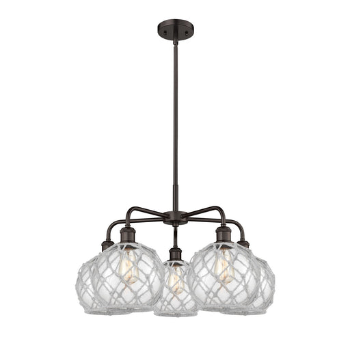 Innovations Farmhouse Rope 27in 5-Light Chandelier | Industrial Oil Rubbed Bronze Steel and Clear Glass with White Rope | Model 516-5CR-OB-G122-8RW