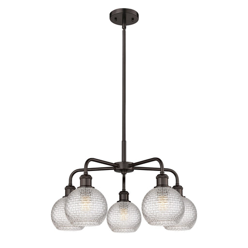 Innovations Athens 24in 5-Light Chandelier | Modern Farmhouse Oil Rubbed Bronze Steel and Clear Basket Weave Glass | Dining | Model 516-5CR-OB-G122C-6CL