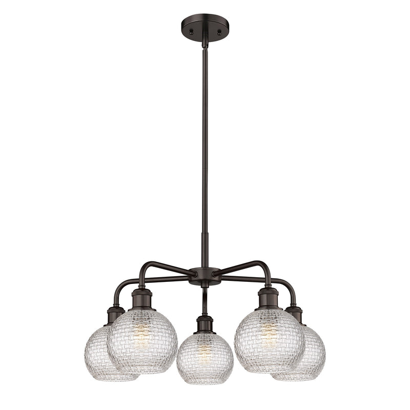 Innovations Athens 24in 5-Light Chandelier | Modern Farmhouse Oil Rubbed Bronze Steel and Clear Basket Weave Glass | Dining | Model 516-5CR-OB-G122C-6CL
