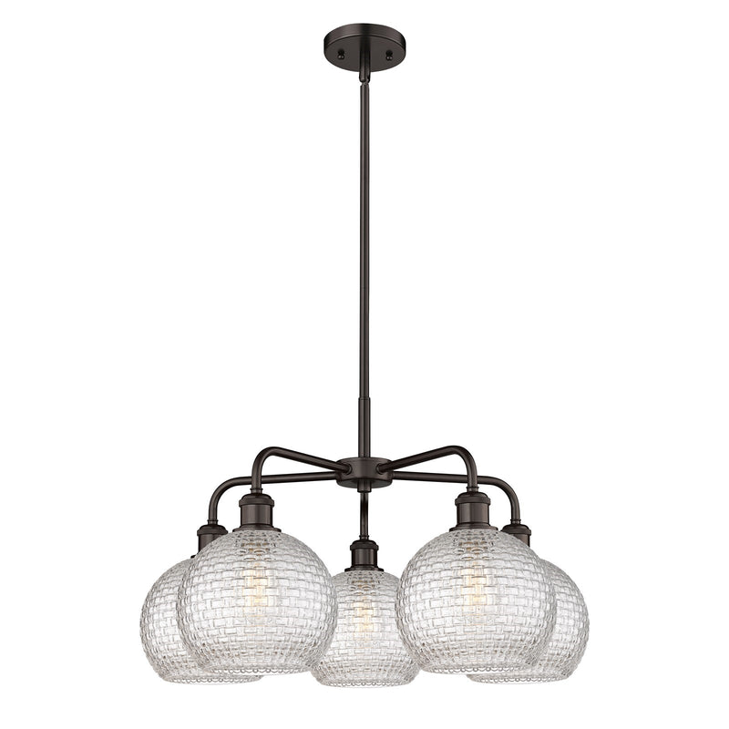 Innovations Athens 26in 5-Light Chandelier | Modern Farmhouse Oil Rubbed Bronze Steel and Clear Basket Weave Glass | Dining | Model 516-5CR-OB-G122C-8CL