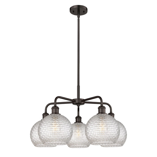 Innovations Athens 26in 5-Light Chandelier | Modern Farmhouse Oil Rubbed Bronze Steel and Clear Basket Weave Glass | Dining | Model 516-5CR-OB-G122C-8CL