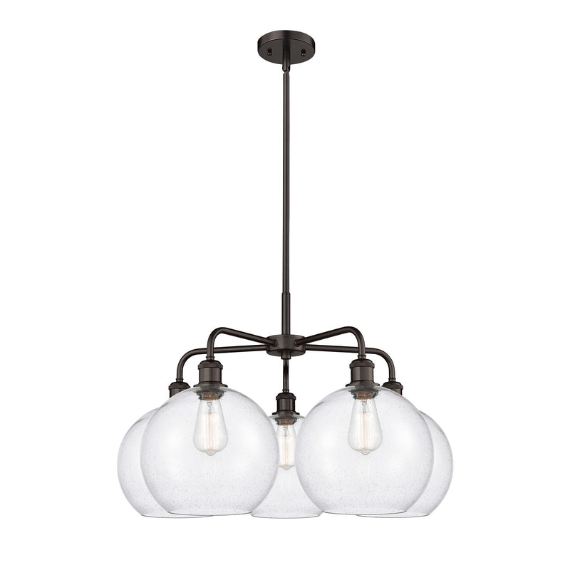 Innovations Athens 28in 5-Light Chandelier | Industrial Oil Rubbed Bronze Steel and Seedy Glass | Dining Room & Living Room | Model 516-5CR-OB-G124-10