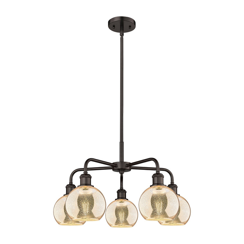 Innovations Athens 24in 5-Light Chandelier | Industrial Oil Rubbed Bronze Steel and Mercury Glass | Dining Room & Living Room | Model 516-5CR-OB-G128-6