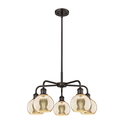 Innovations Athens 24in 5-Light Chandelier | Industrial Oil Rubbed Bronze Steel and Mercury Glass | Dining Room & Living Room | Model 516-5CR-OB-G128-6