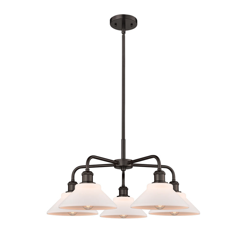 Innovations Orwell 26in 5-Light Chandelier | Industrial Oil Rubbed Bronze Steel and Matte White Glass | Dining Room & Living Room | Model 516-5CR-OB-G131