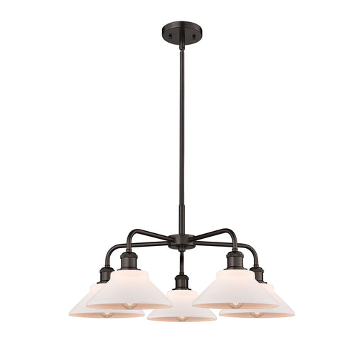 Innovations Orwell 26in 5-Light Chandelier | Industrial Oil Rubbed Bronze Steel and Matte White Glass | Dining Room & Living Room | Model 516-5CR-OB-G131