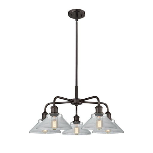 Innovations Orwell 26in 5-Light Chandelier | Industrial Oil Rubbed Bronze Steel and Clear Glass | Dining Room & Living Room | Model 516-5CR-OB-G132