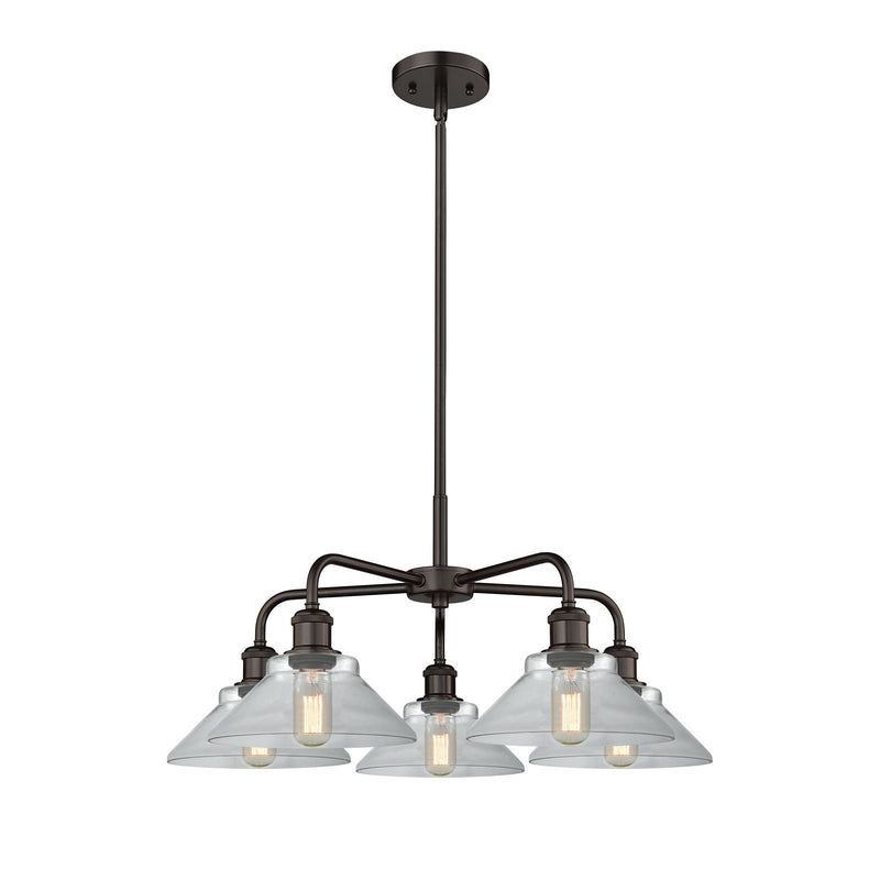 Innovations Orwell 26in 5-Light Chandelier | Industrial Oil Rubbed Bronze Steel and Clear Glass | Dining Room & Living Room | Model 516-5CR-OB-G132