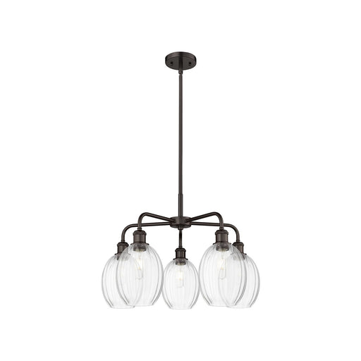 Innovations Preston Bulb 25in 5-Light Chandelier | Industrial Oil Rubbed Bronze Steel and Clear Glass | Kitchen & Dining Room | Model 516-5CR-OB-G459-6CL