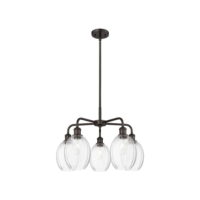 Innovations Preston Bulb 25in 5-Light Chandelier | Industrial Oil Rubbed Bronze Steel and Clear Glass | Kitchen & Dining Room | Model 516-5CR-OB-G459-6CL