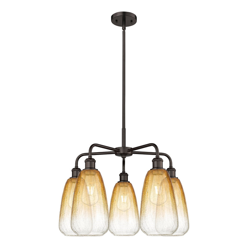 Innovations Brookhaven Almond 25in 5-Light Chandelier | Industrial Oil Rubbed Bronze Steel and Amber Glass | Dining Room & | Model 516-5CR-OB-G480-6AM