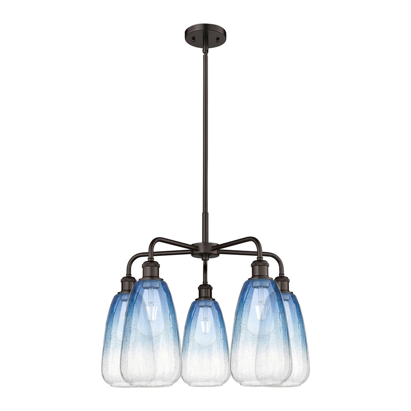 Innovations Brookhaven Almond 25in 5-Light Chandelier | Industrial Oil Rubbed Bronze Steel and Sapphire Blue Glass | Dining | Model 516-5CR-OB-G480-6SB