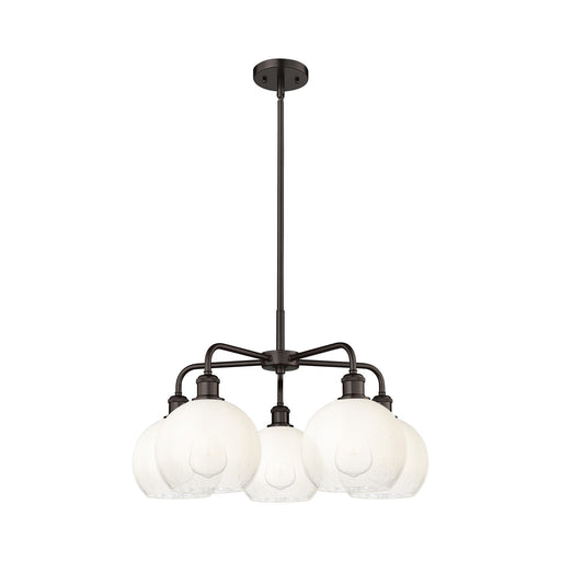 Innovations Brookhaven Globe 26in 5-Light Chandelier | Industrial Oil Rubbed Bronze Steel and Opal Glass | Damp Rated Dining | Model 516-5CR-OB-G483-8OP