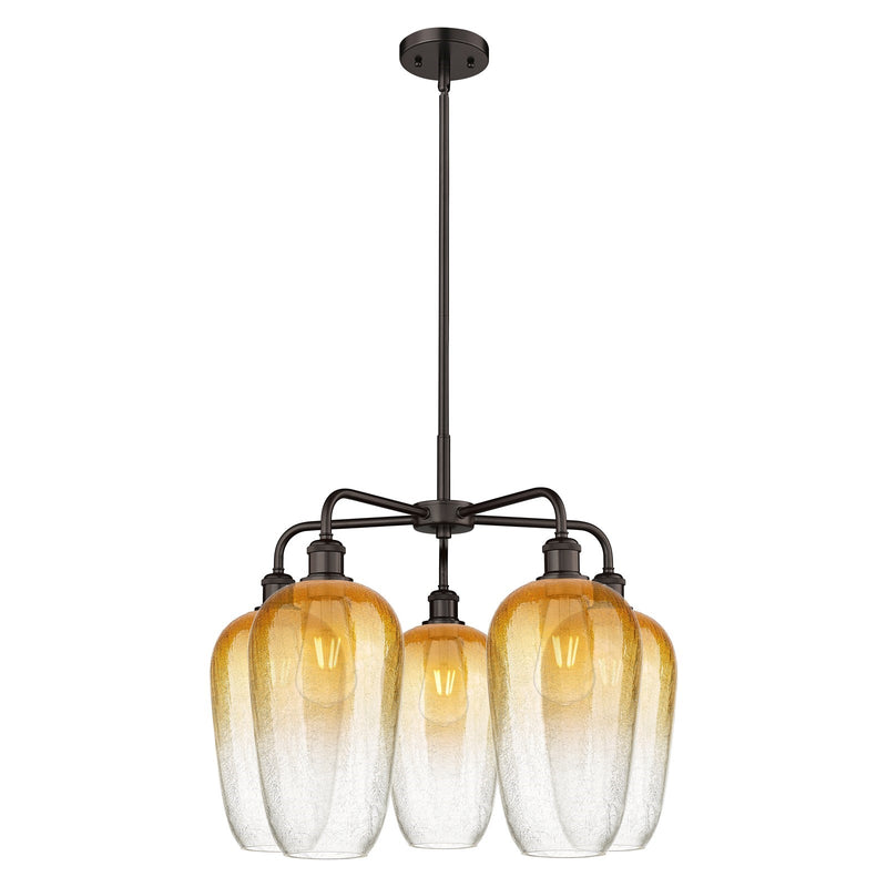 Innovations Brookhaven Flute 26in 5-Light Chandelier | Industrial Oil Rubbed Bronze Steel and Amber Glass | Dining Room & | Model 516-5CR-OB-G484-7AM