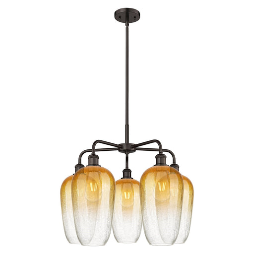 Innovations Brookhaven Flute 26in 5-Light Chandelier | Industrial Oil Rubbed Bronze Steel and Amber Glass | Dining Room & | Model 516-5CR-OB-G484-7AM