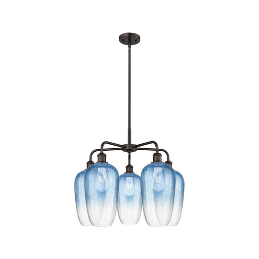 Innovations Brookhaven Flute 26in 5-Light Chandelier | Industrial Oil Rubbed Bronze Steel and Sapphire Blue Glass | Dining | Model 516-5CR-OB-G484-7SB