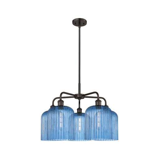 Innovations Bridal Veil 23in 5-Light Chandelier | Art Nouveau Oil Rubbed Bronze and Princess Blue Glass | Dining Room & Living | Model 516-5CR-OB-G559-8BL