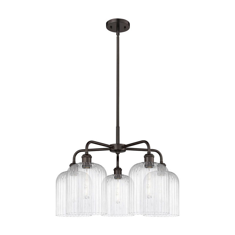 Innovations Bridal Veil 23in 5-Light Chandelier | Art Nouveau Industrial Oil Rubbed Bronze and Clear Ribbed Glass | Dining | Model 516-5CR-OB-G559-8CL