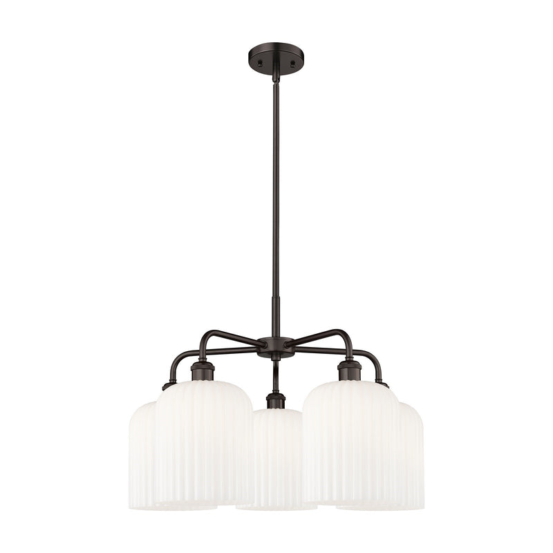 Innovations Bridal Veil 23in 5-Light Chandelier | Industrial Oil Rubbed Bronze and Gloss White Glass | Damp Rated Dining Room | Model 516-5CR-OB-G559-8GWH