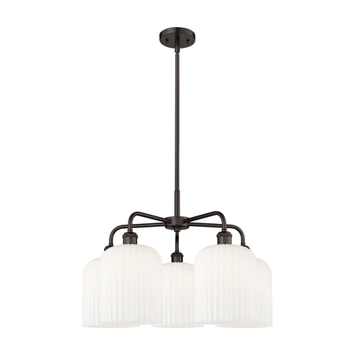 Innovations Bridal Veil 23in 5-Light Chandelier | Industrial Oil Rubbed Bronze and Gloss White Glass | Damp Rated Dining Room | Model 516-5CR-OB-G559-8GWH
