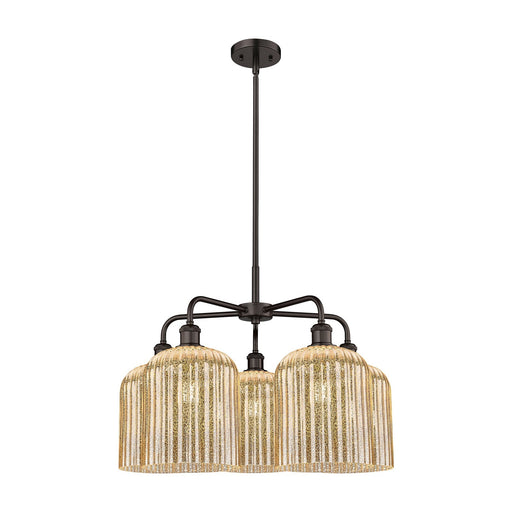 Innovations Bridal Veil 23in 5-Light Chandelier | Art Nouveau Oil Rubbed Bronze Steel and Mercury Ribbed Glass | Dining Room & | Model 516-5CR-OB-G559-8ME