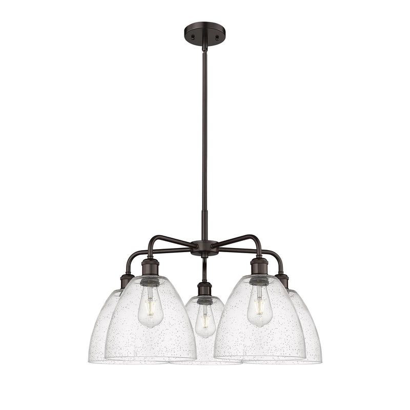Innovations Bristol 27in 5-Light Chandelier | Industrial Oil Rubbed Bronze Steel and Seedy Glass | Dining Room & Living Room | Model 516-5CR-OB-GBD-94