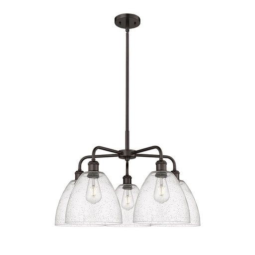 Innovations Bristol 27in 5-Light Chandelier | Industrial Oil Rubbed Bronze Steel and Seedy Glass | Dining Room & Living Room | Model 516-5CR-OB-GBD-94