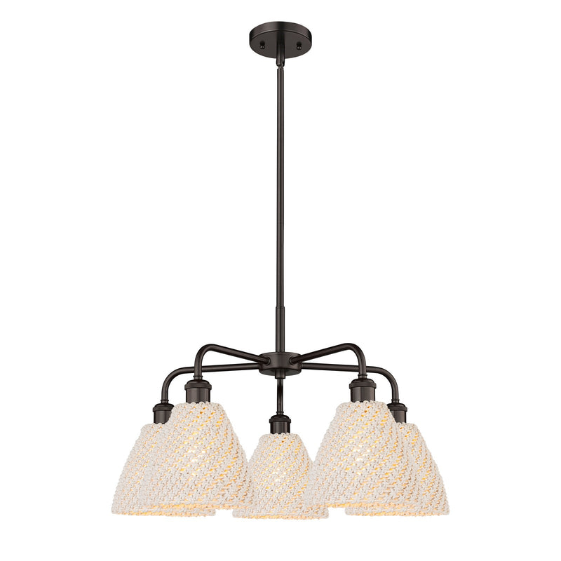 Innovations Bristol Natural 26in 5-Light Chandelier | Industrial Oil Rubbed Bronze Steel and Natural Fiber Shade | Dining | Model 516-5CR-OB-NBD-75-NAT