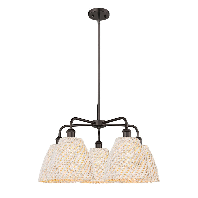 Innovations Bristol Natural 28in 5-Light Chandelier | Industrial Oil Rubbed Bronze Steel and Natural Fiber Dome Shade | Model 516-5CR-OB-NBD-9-NAT