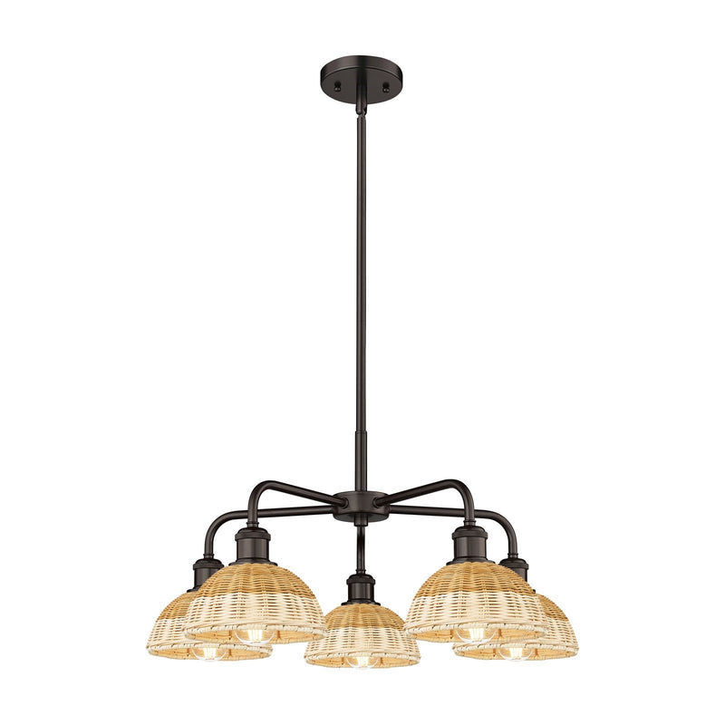 Innovations Bristol Natural II 26in 5-Light Chandelier | Industrial Oil Rubbed Bronze Steel and Natural Fiber Shade | Model 516-5CR-OB-NBD2-75-NAT