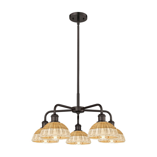 Innovations Bristol Natural II 26in 5-Light Chandelier | Industrial Oil Rubbed Bronze Steel and Natural Fiber Shade | Model 516-5CR-OB-NBD2-75-NAT