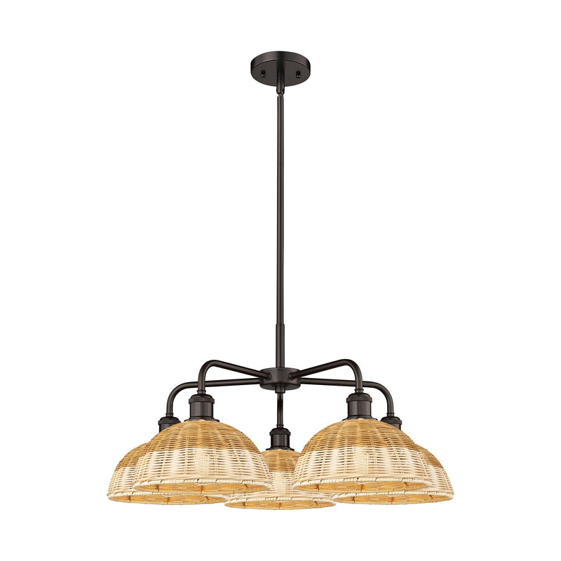 Innovations Lighting Bristol Natural II 28in 5-Light Chandelier | Industrial Oil Rubbed Bronze Steel and Natural Fiber Dome | Model 516-5CR-OB-NBD2-9-NAT