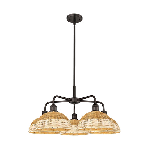 Innovations Lighting Bristol Natural II 28in 5-Light Chandelier | Industrial Oil Rubbed Bronze Steel and Natural Fiber Dome | Model 516-5CR-OB-NBD2-9-NAT