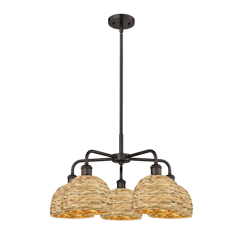 Innovations Woven Rattan 27in 5-Light Chandelier | Industrial Oil Rubbed Bronze Steel and Natural Fiber Dome Shade | Dining | Model 516-5CR-OB-RBD-8-NAT
