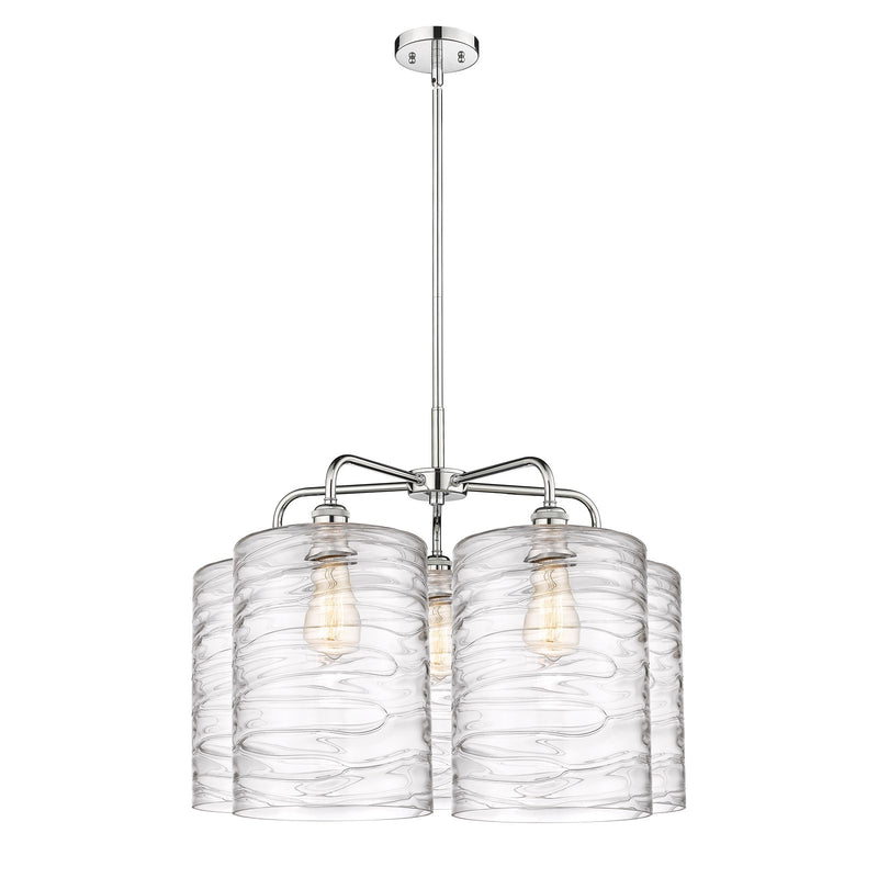 Innovations Cobbleskill 28in 5-Light Chandelier | Industrial Polished Chrome and Deco Swirl Glass | Kitchen Island & Dining | Model 516-5CR-PC-G1113-L