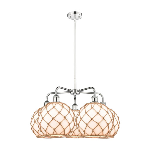Innovations Farmhouse Rope 29in 5-Light Chandelier | Industrial Polished Chrome and Matte White Glass with Brown Rope Shade | Model 516-5CR-PC-G121-10RB