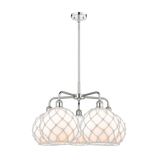 Innovations Farmhouse Rope 29in 5-Light Chandelier | Industrial Polished Chrome Steel and White Glass with Rope | Kitchen | Model 516-5CR-PC-G121-10RW