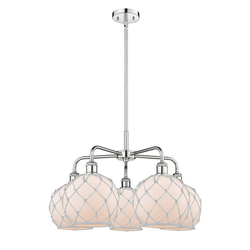Innovations Farmhouse Rope 27in 5-Light Chandelier | Industrial Polished Chrome and White Glass with White Rope | Dining Room | Model 516-5CR-PC-G121-8RW